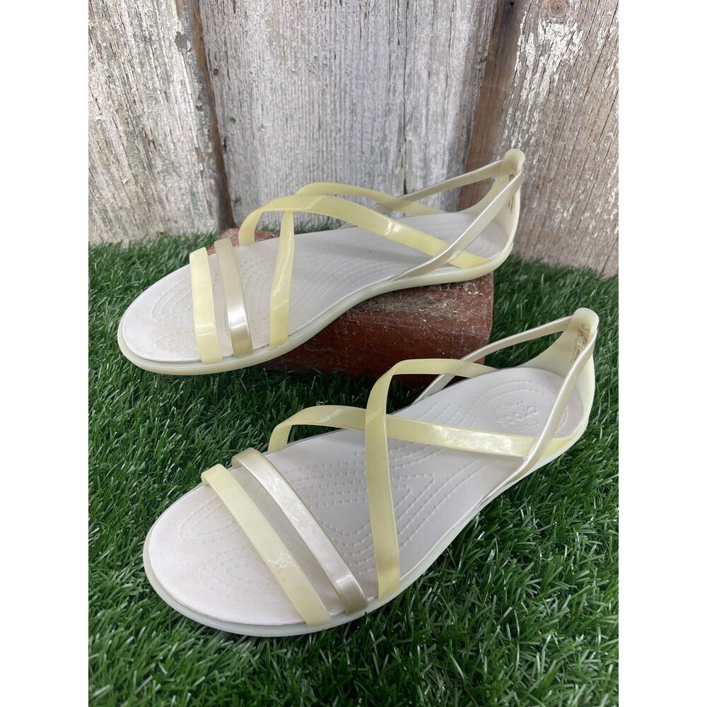 Crocs Sandals Isabella Pale Yellow Gold Strappy Slip On Sandals Women's 8